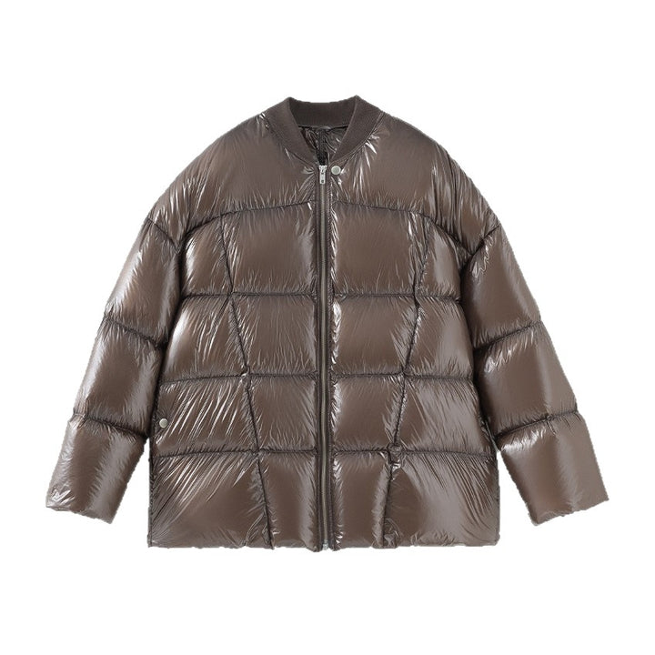 Women's Short Quilted Down Jacket with Shiny Shell and Boxy Silhouette Mune Fashion