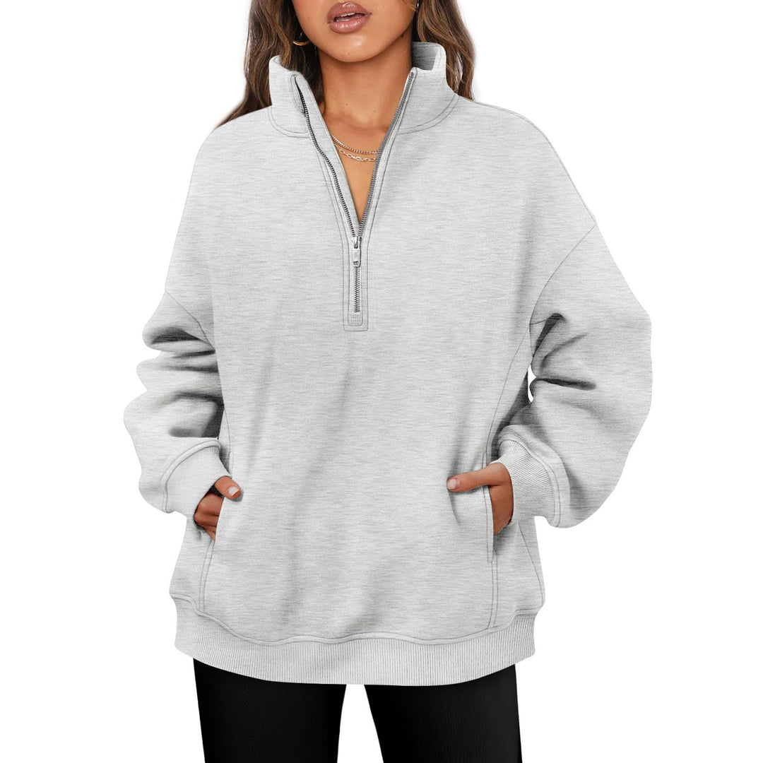 Women's oversized half-zip pullover with stand-up collar, kangaroo pocket and ribbed cuffs Mune Fashion