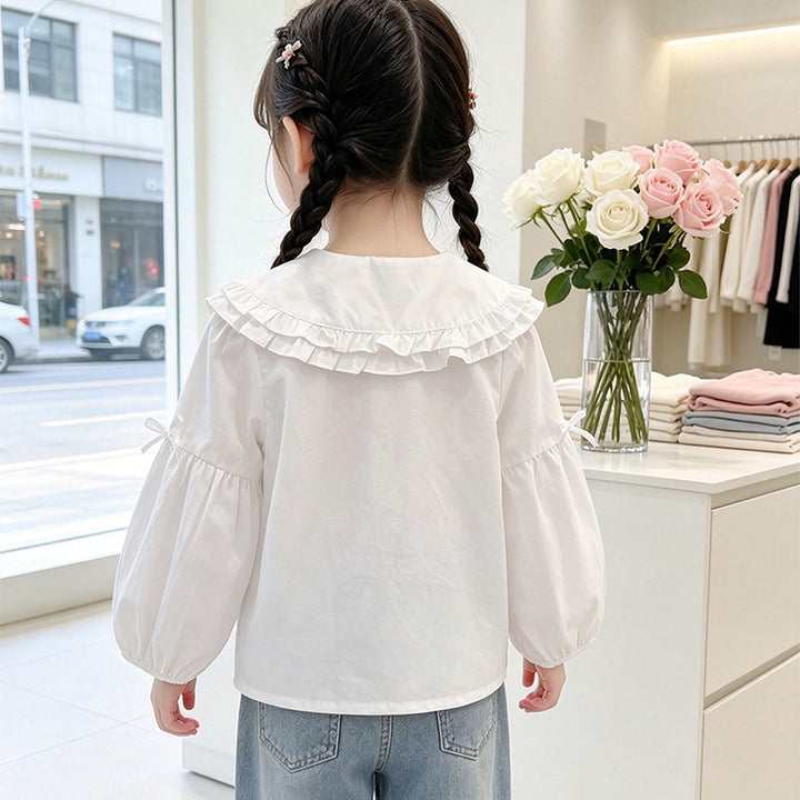 Girls blouse with ruffle design and cute collar Mune Fashion