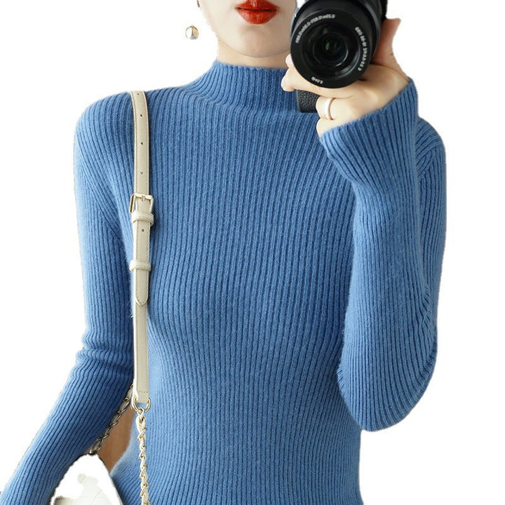 Women's Body-Hugging Ribbed Knit Turtleneck Sweater with Stretch Effect Mune Fashion