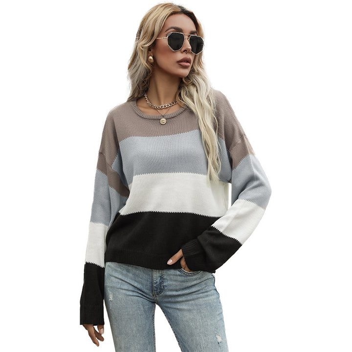 Women's Colorblock Fine Knit Sweater with Dropped Shoulder and Casual Fit Mune Fashion