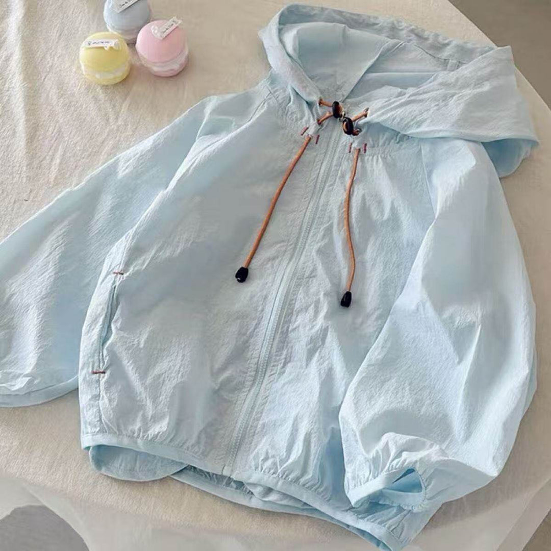 Women's lightweight hooded jacket windbreaker with drawstring, elastic hem and zipper Mune Fashion