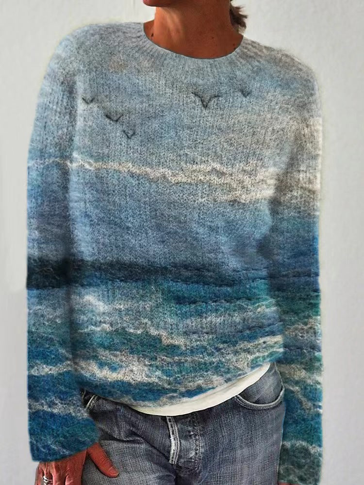 Women's embroidered knit pullover with relief-like floral embroidery and round neck Mune Fashion