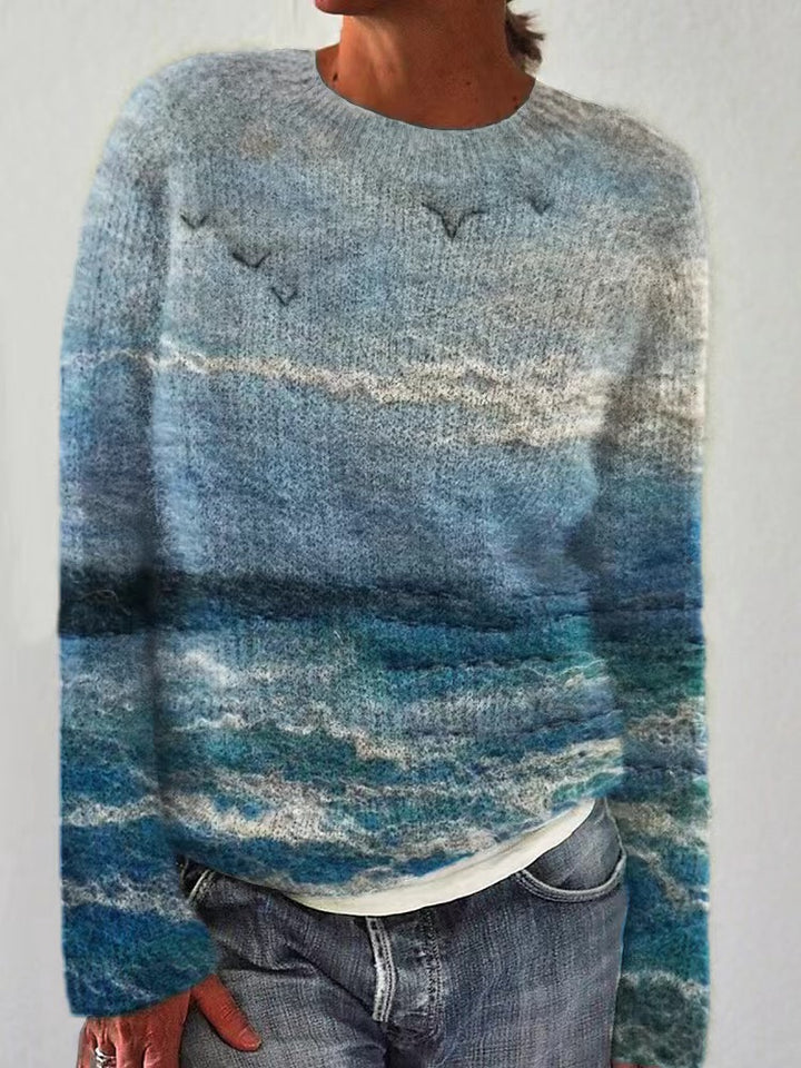 Women's embroidered knit pullover with relief-like floral embroidery and round neck Mune Fashion