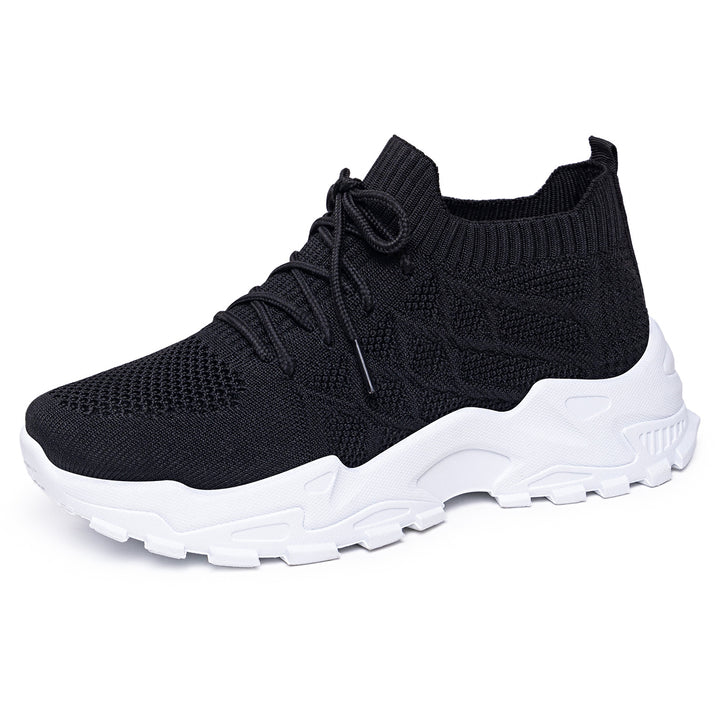 Ladies knitted platform comfort sneakers with sock-like shaft, elastic lacing and molded lightweight sole Mune Fashion