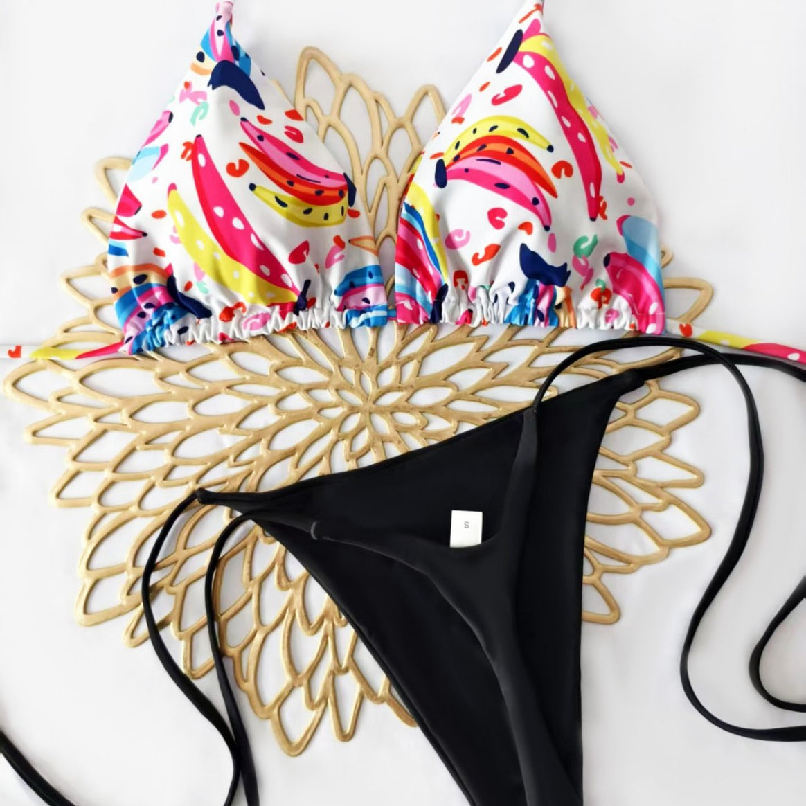 Women's bikini set with colorful fruit pattern and side knot Mune Fashion