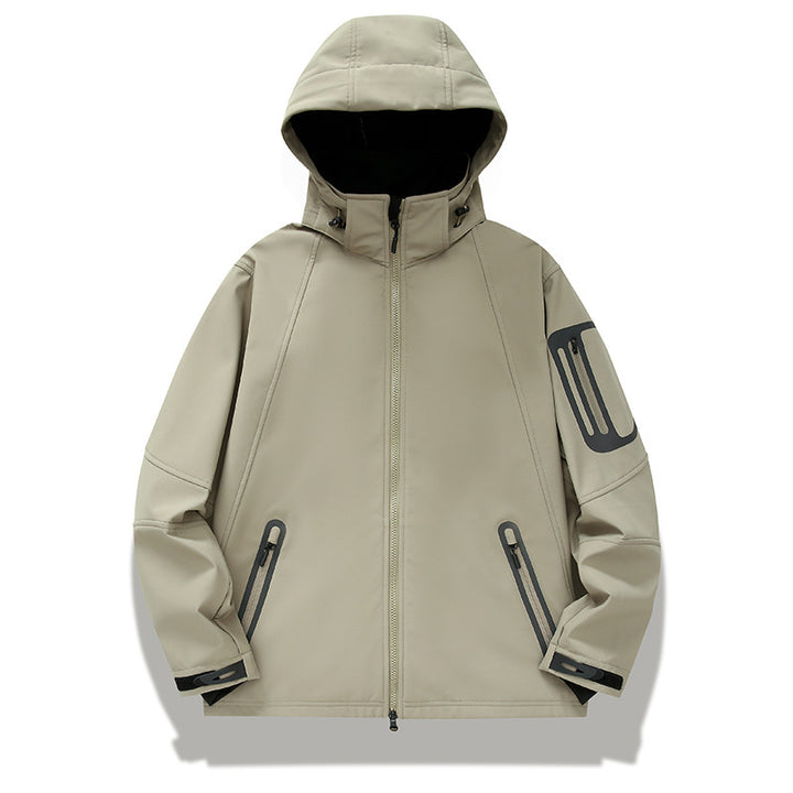 Men's water-repellent softshell jacket with hood, welded zippers, and fleece lining Mune Fashion