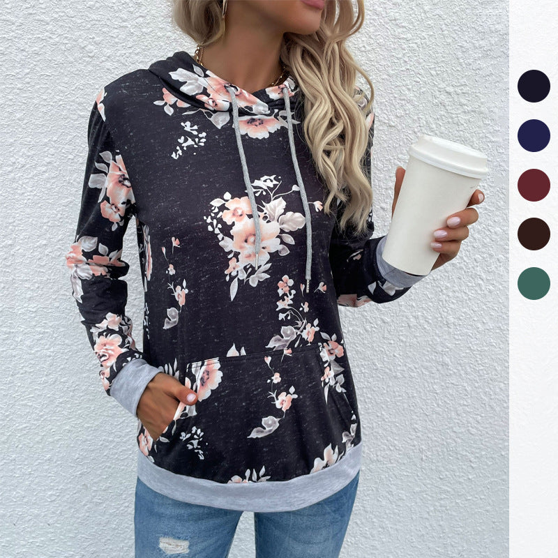Women Casual Hoodie with Floral Pattern Mune Fashion