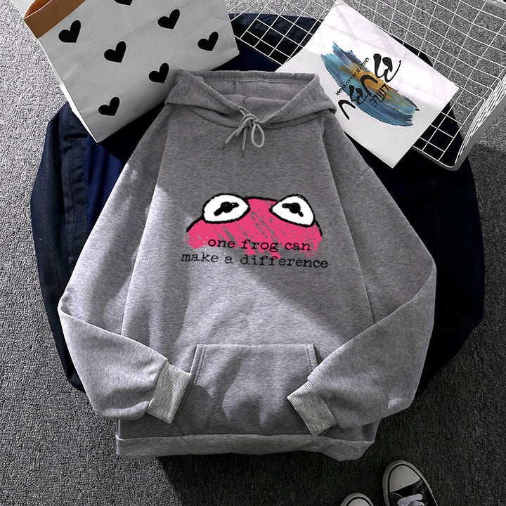 Women's relaxed-fit hoodie with stamped frog graphic, kangaroo pocket and drawstring Mune Fashion