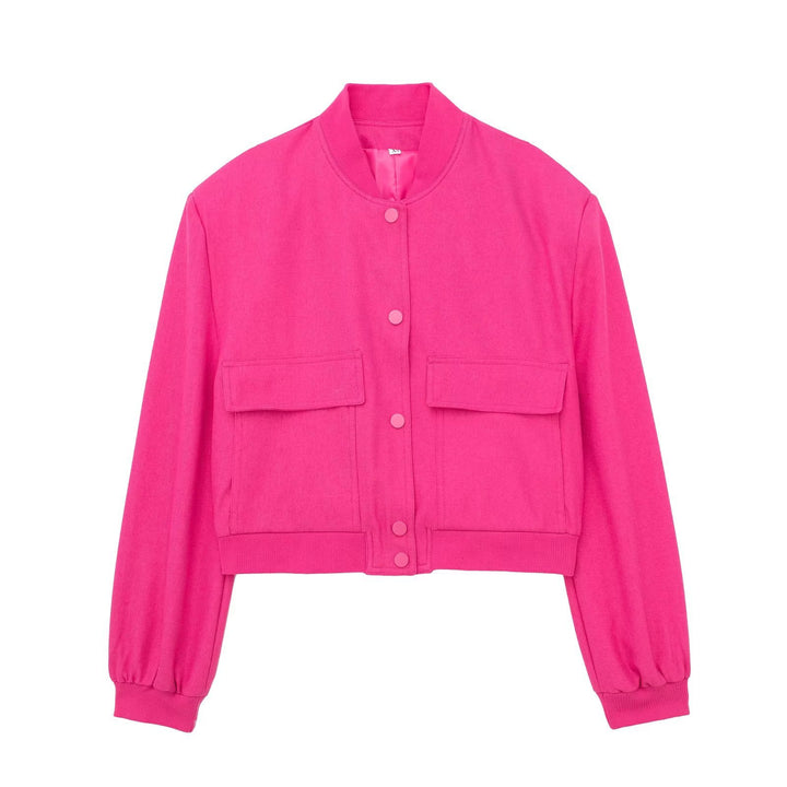 Women's Boxy Cropped Jacket in Worker Look with Flap Pockets and Ribbed Collar Mune Fashion