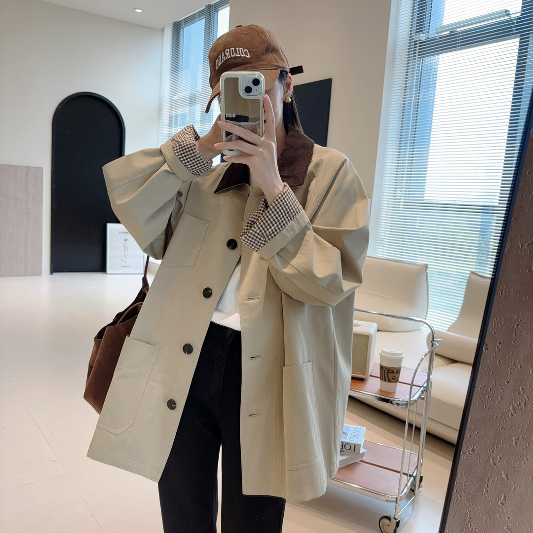 Women's Fashionable Oversized Jacket with Contrasting Collar Mune Fashion