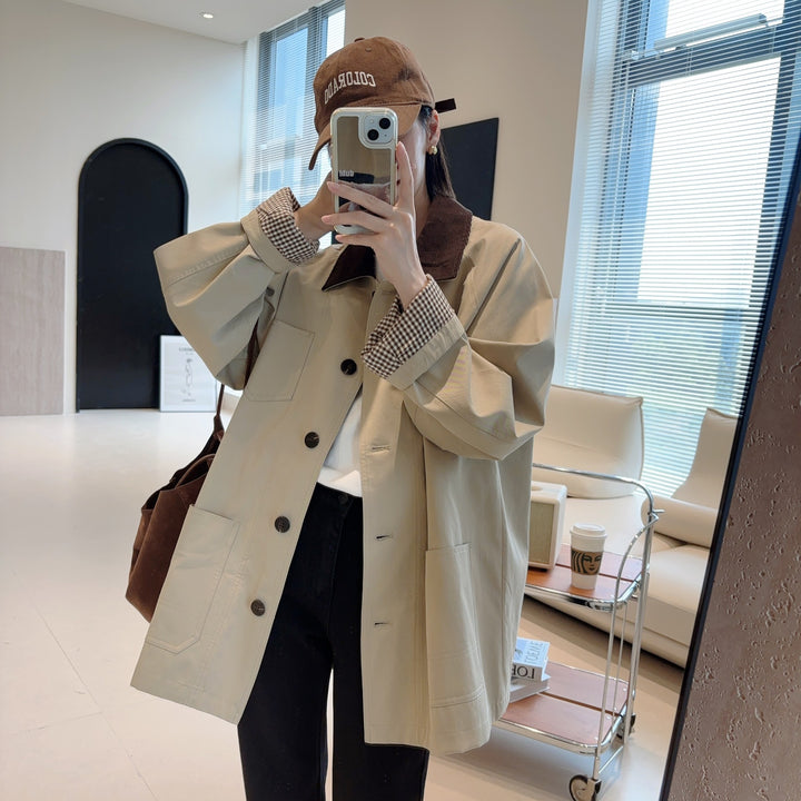 Women's Fashionable Oversized Jacket with Contrasting Collar Mune Fashion