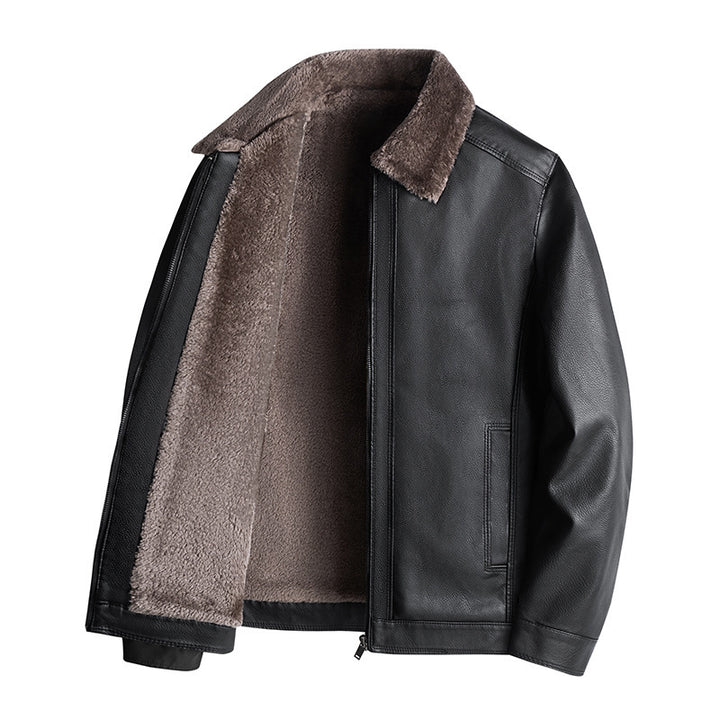 Men's Casual Faux Leather Jacket with Fleece Lining Mune Fashion