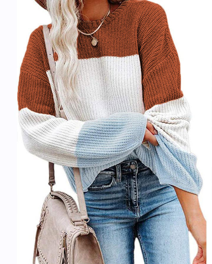 Women Oversize Colorblock Knit Sweater with Balloon Sleeves Mune Fashion