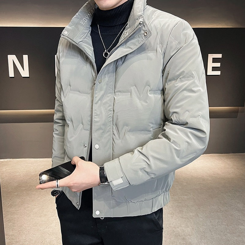 Men's short-cut quilted thermal jacket with stand-up collar and concealed zipper Mune Fashion