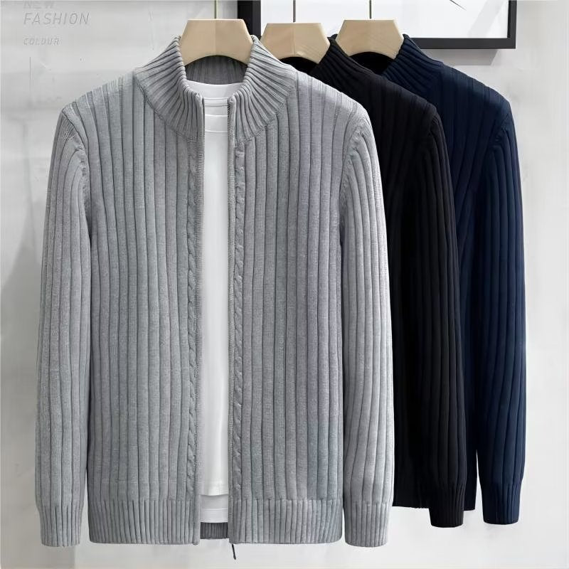 Men's Fashion Zip-Up Cardigan with Ribbed Texture Mune Fashion