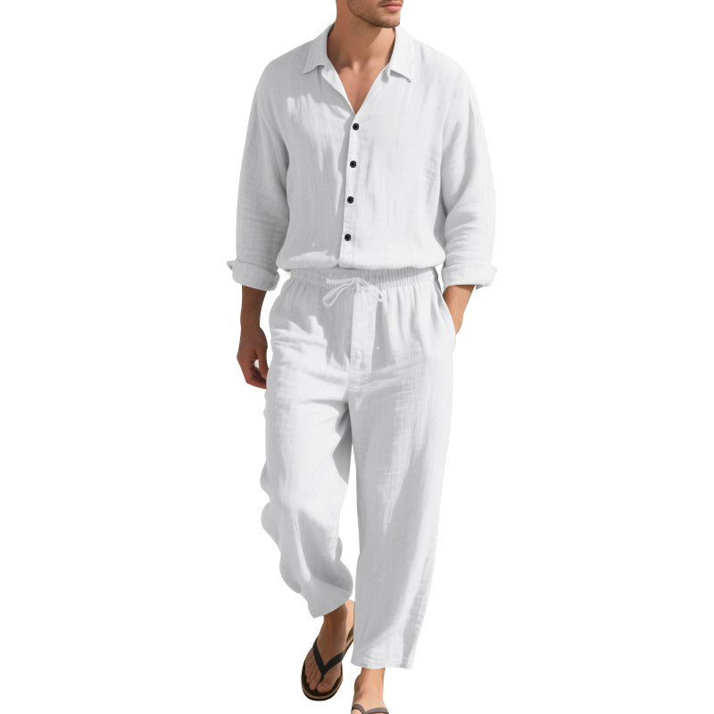 Men's Casual Linen Suit with Elastic Waistband and Comfort Fit Mune Fashion