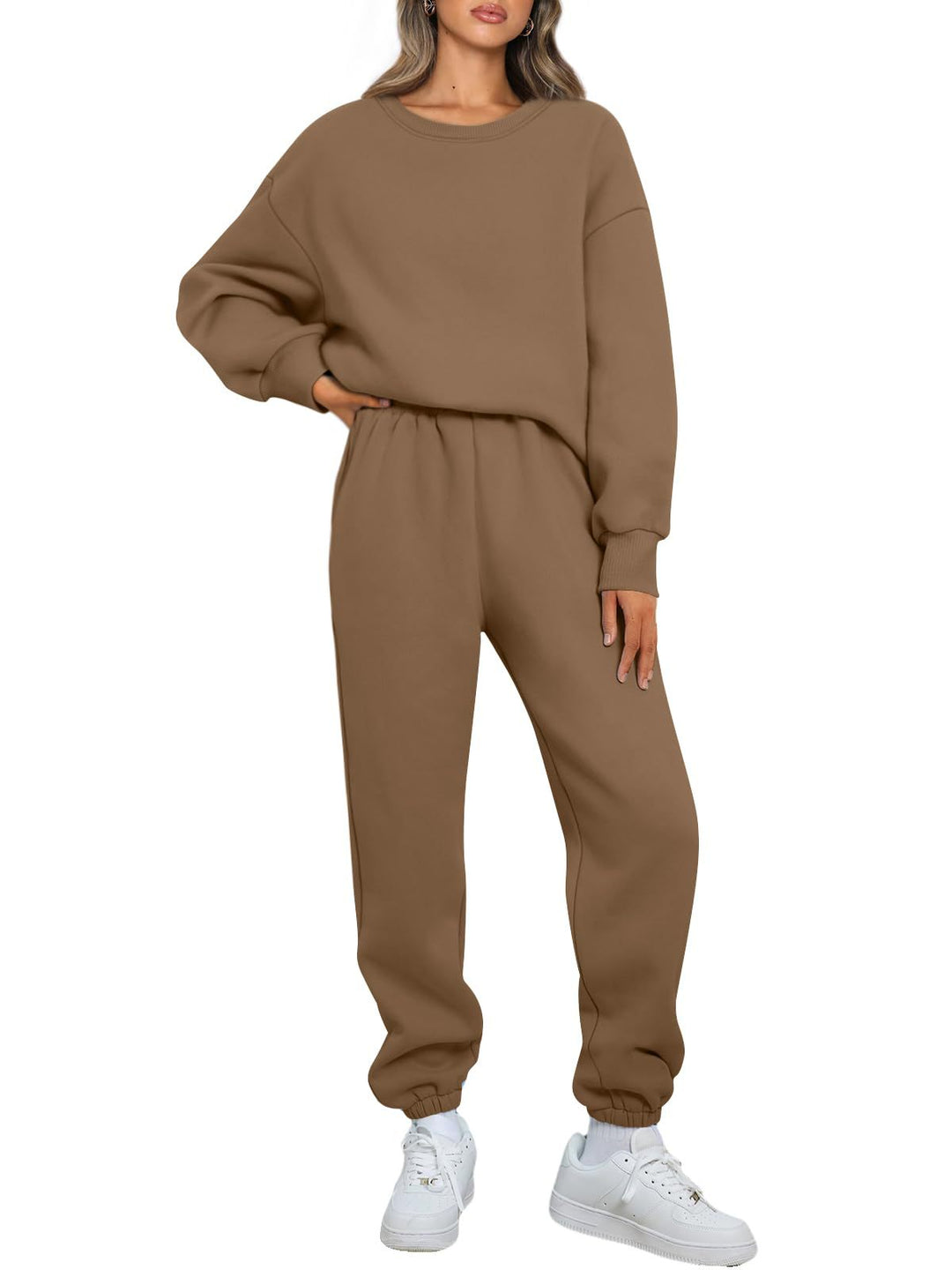 Women's cozy two-piece lounge set made of French terry with oversized sweatshirt and fitted joggers Mune Fashion
