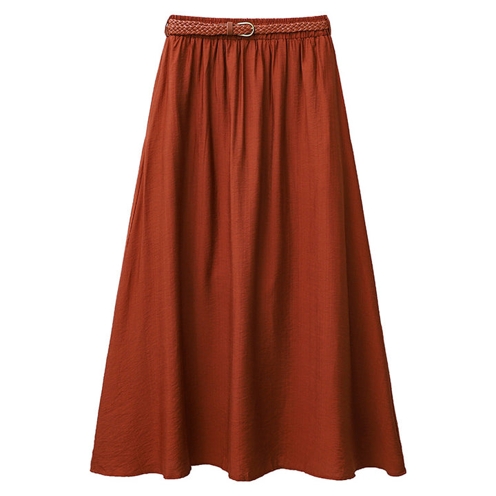 Women's flowing maxi skirt with elastic waistband and braided leather-look belt Mune Fashion