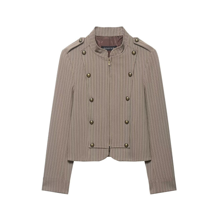 Women's short jacket in military style with stand-up collar, decorative button placket and fine pinstripe Mune Fashion