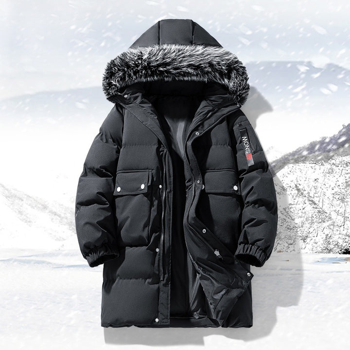 Men's longer quilted winter parka with hood and faux fur trim Mune Fashion