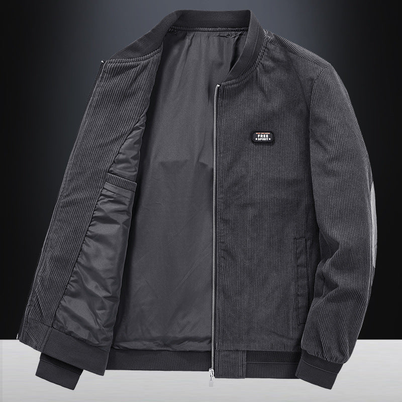 Men's cord flight jacket with satin lining, ribbed cuffs, and concealed inner pockets Mune Fashion