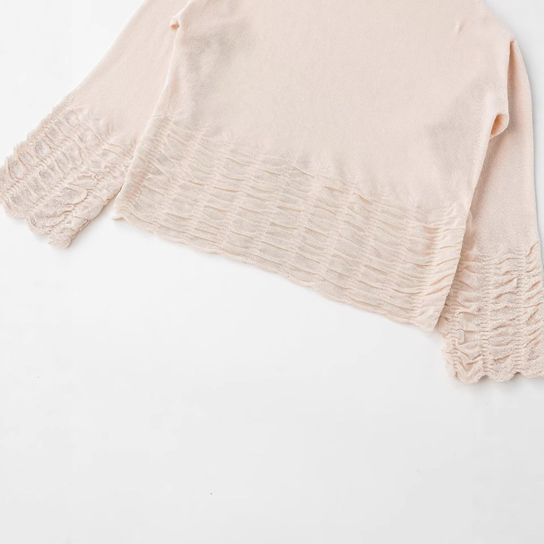 Women's Lightweight Fine Knit Blouse with Wide Boat Neck and Gathered Hem Mune Fashion