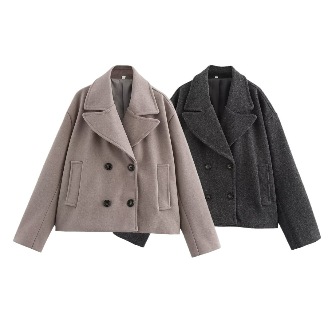 Women's Double-Breasted Wool Blend Short Jacket in Boxy Cut Mune Fashion