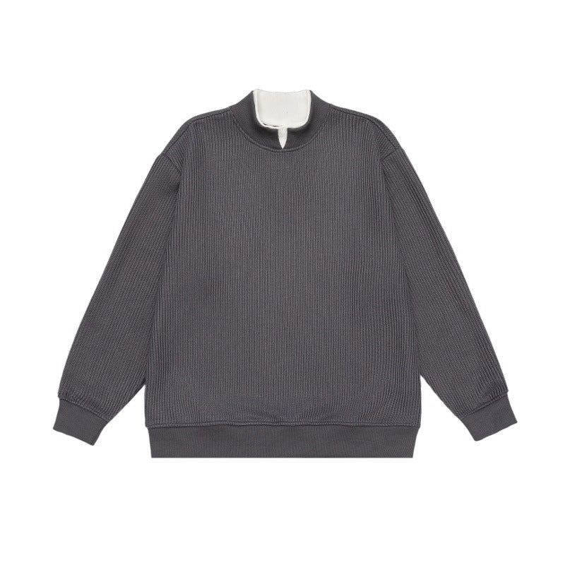 Unisex Fine Structured Mockneck Sweatshirt with Half Zip and Integrated Placket Mune Fashion