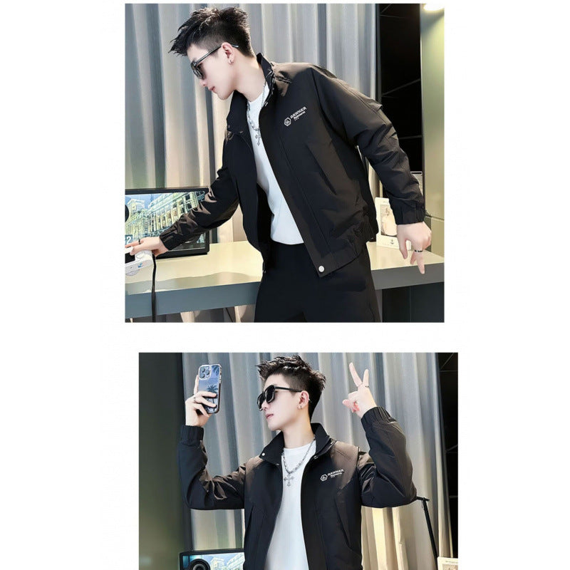 Men's Modern Boxy Bomber Jacket made of windproof material with stand-up collar and concealed zipper Mune Fashion