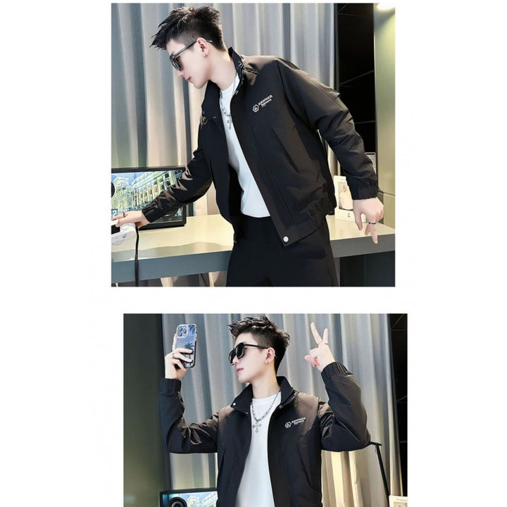 Men's Modern Boxy Bomber Jacket made of windproof material with stand-up collar and concealed zipper Mune Fashion