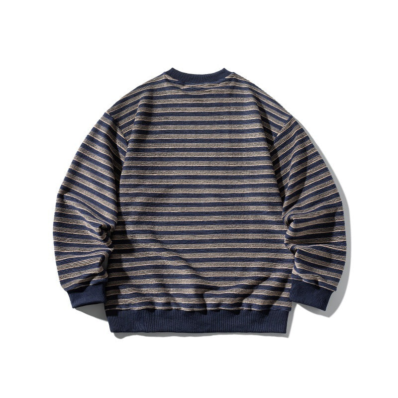 Unisex Striped Oversized Knit Sweatshirt with Ribbed Cuffs and Round Neck