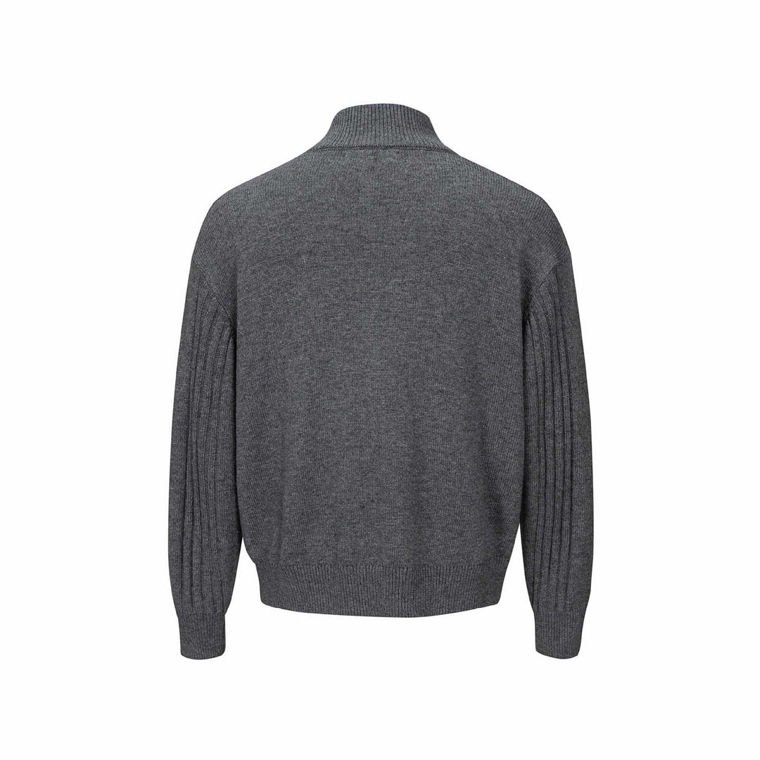 Men's Coarse Structured Knit Sweater with Stand-up Collar and Button Placket Mune Fashion