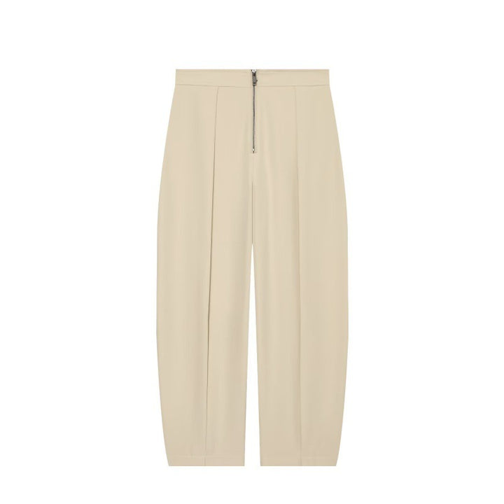 Women wide cropped pants with high waist, pleats and visible front zipper Mune Fashion
