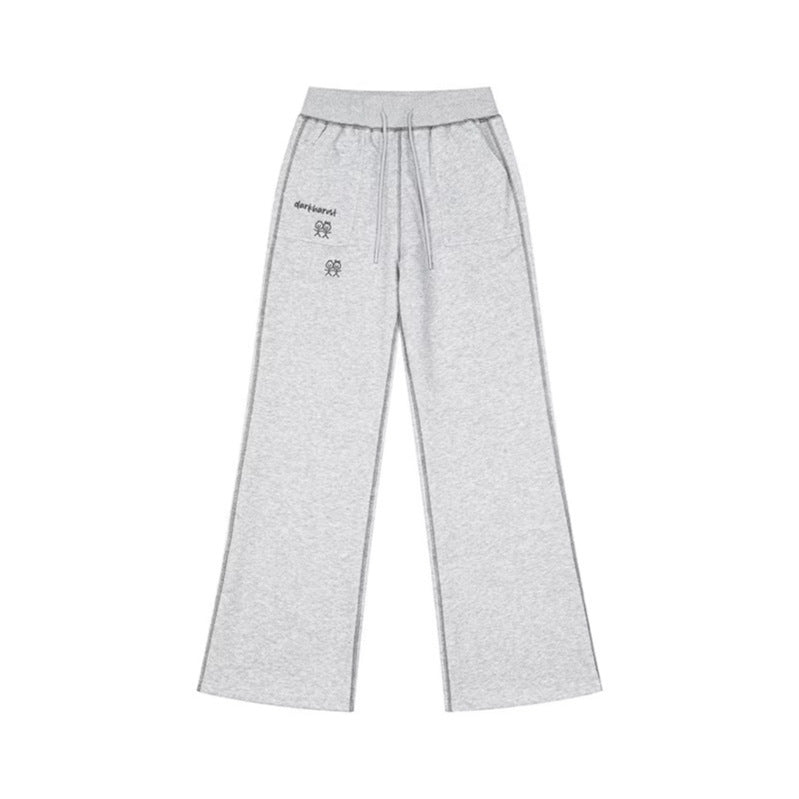 Women's Wide Lounge Pants with High Waist, Drawstring and Contrast Stitching Mune Fashion