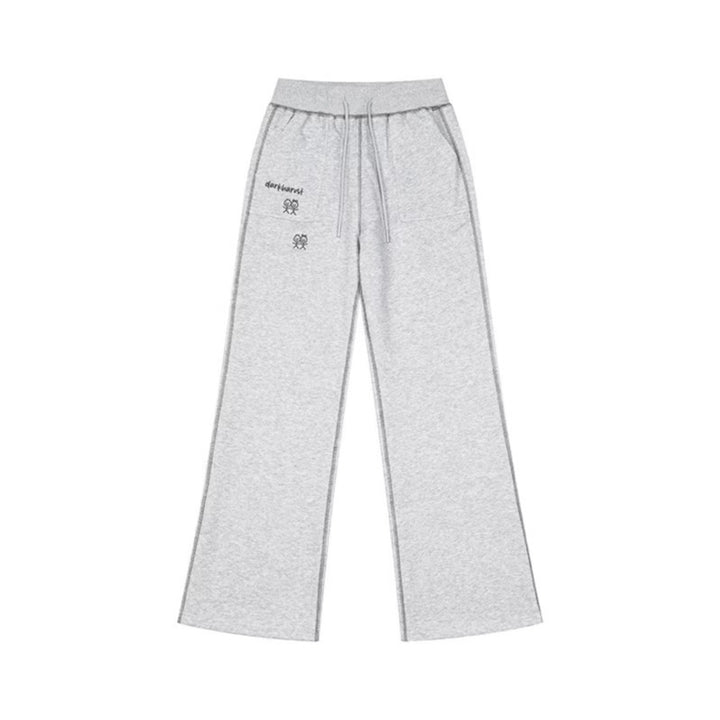 Women's Wide Lounge Pants with High Waist, Drawstring and Contrast Stitching Mune Fashion