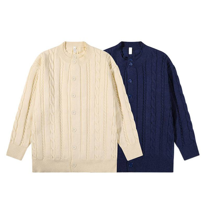 Unisex oversized cable knit cardigan with button placket and round neck Mune Fashion