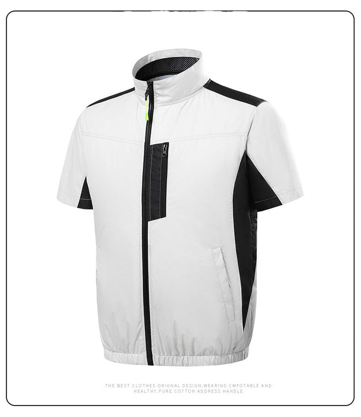 Men's lightweight short sleeve vest with stand-up collar, water-repellent nylon blend and zippered pockets Mune Fashion