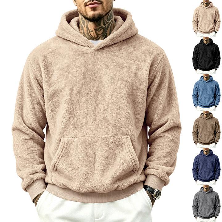 Men's Cozy Fleece Hoodie with Kangaroo Pocket and Ribbed Hem Mune Fashion