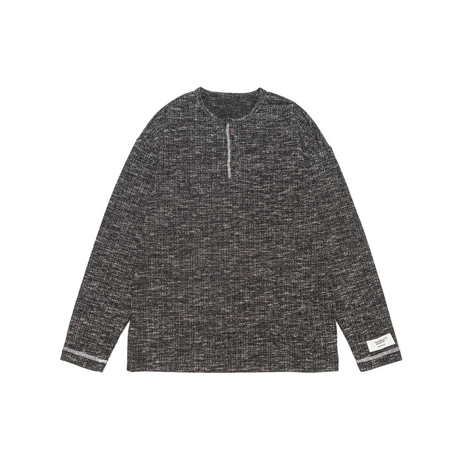 Unisex Thermal Waffle Knit Henley Shirt with Button Placket and Ribbed Texture Mune Fashion