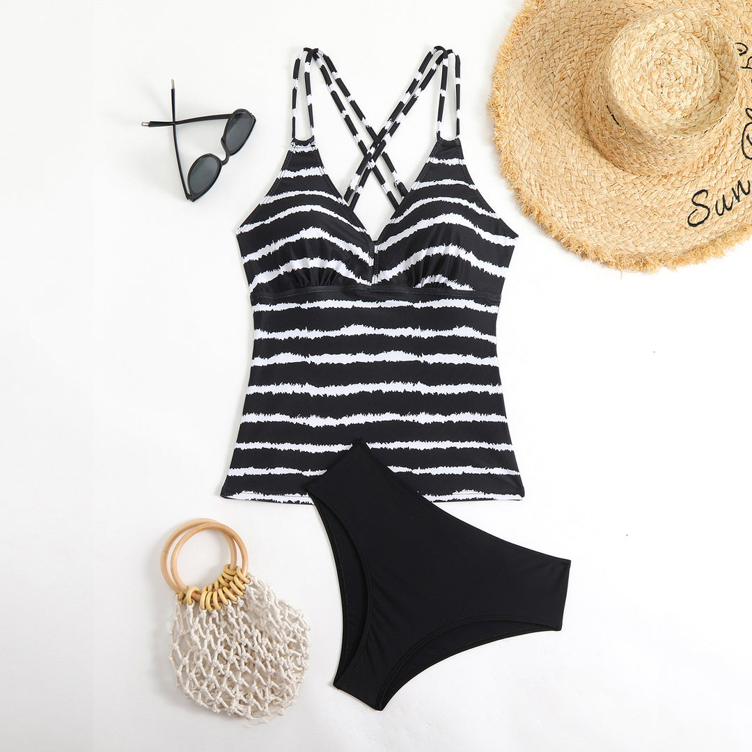 Women's tankini with trendy striped top design Mune Fashion