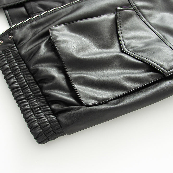 Women's fitted faux leather blouson with voluminous faux fur collar and flap pockets Mune Fashion