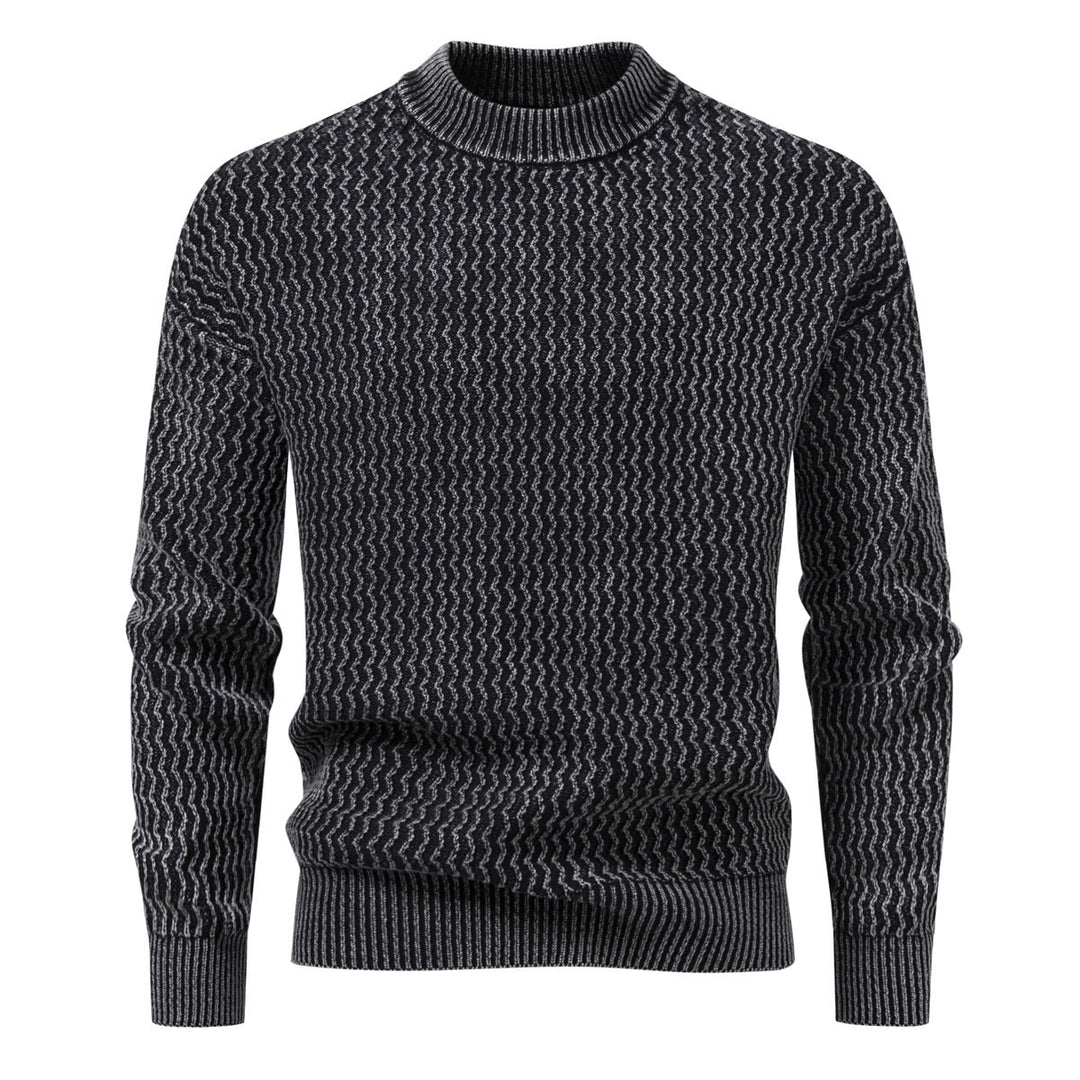 Men's Structured Fine Knit Sweater with Stand-Up Collar and Zigzag Pattern Mune Fashion