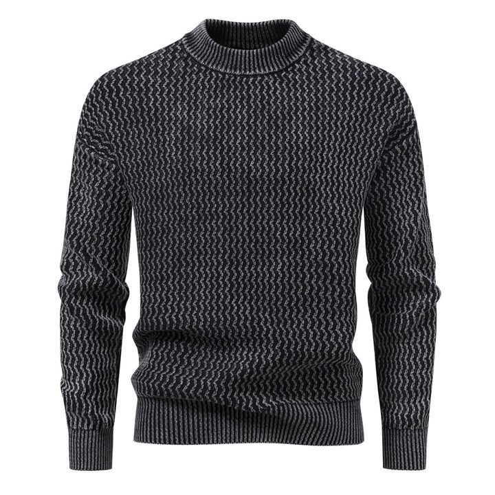 Men's Structured Fine Knit Sweater with Stand-Up Collar and Zigzag Pattern Mune Fashion