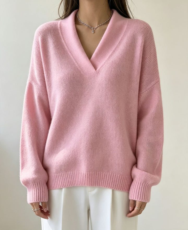 Women Cashmere-Touch V-Neck Relax Sweater with Raglan Sleeves Mune Fashion