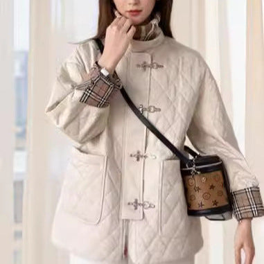 Women’s Stylish Quilted Coat with Check Pattern Mune Fashion