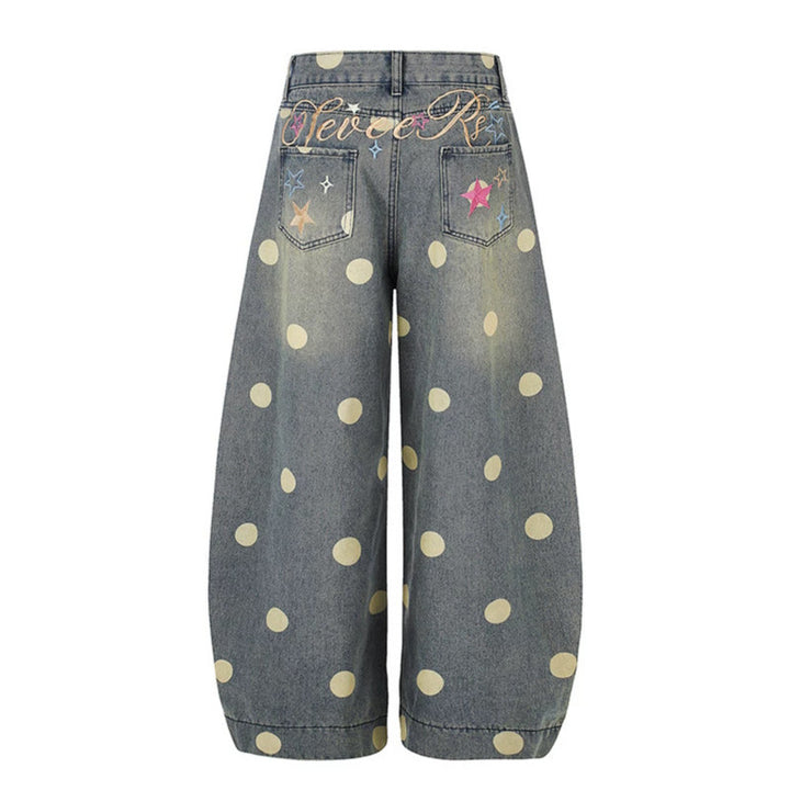 Women's Wide Jeans Culottes in Palazzo Style with High Waist and Polka Dot Pattern Mune Fashion