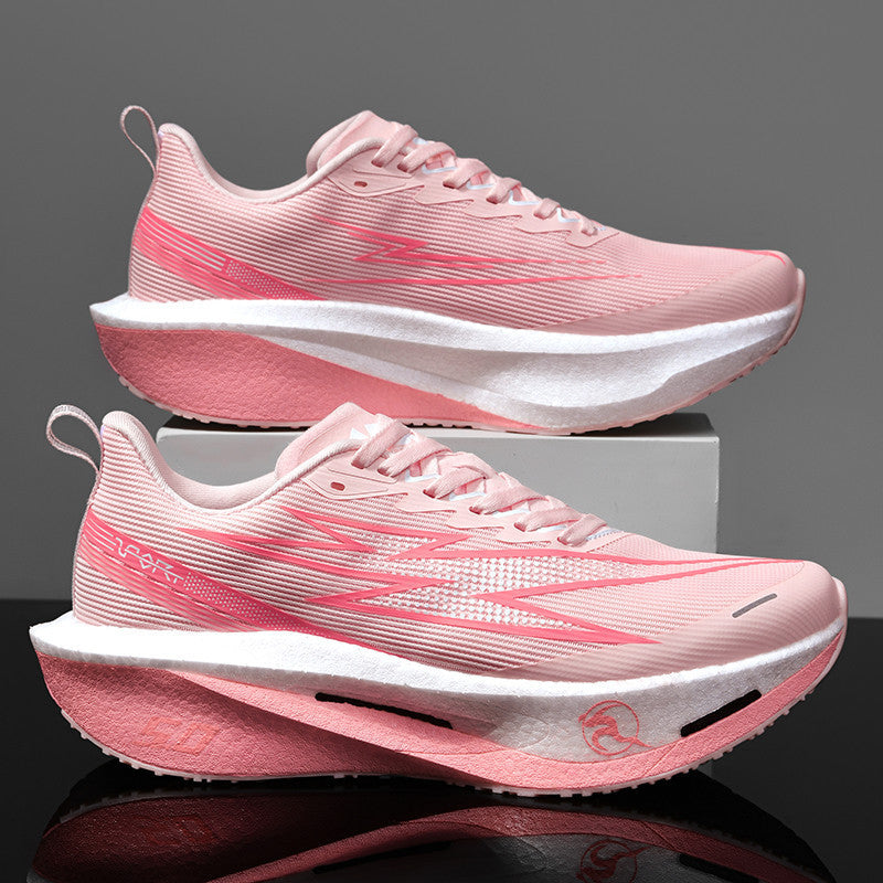 Unisex cushioned race platform running shoes with rocker midsole and breathable micro-mesh Mune Fashion