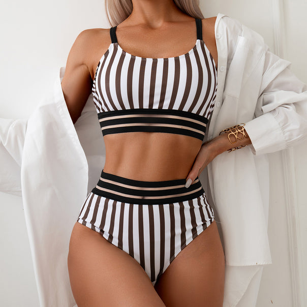 Ladies high-waisted bikini with trendy stripes Mune Fashion
