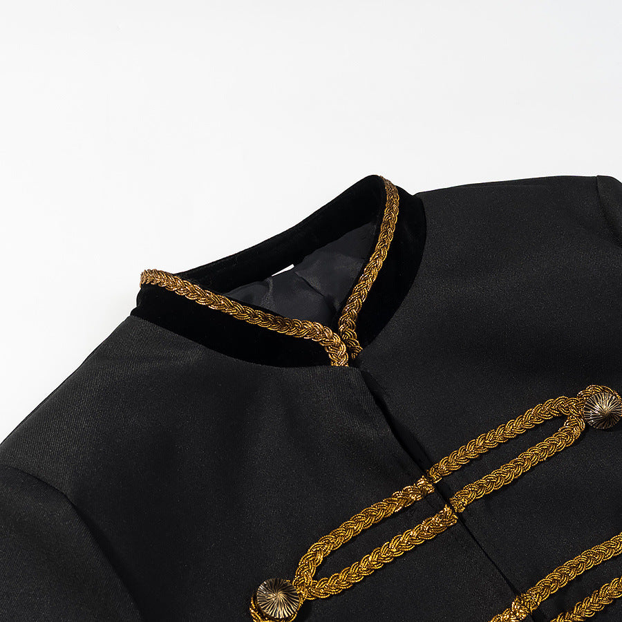 Women's military-inspired short jacket with gold decorative trimmings Mune Fashion
